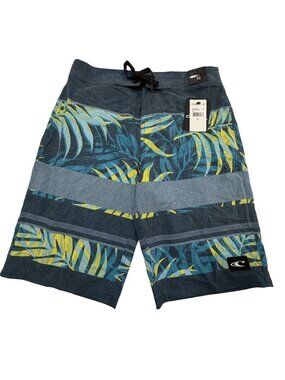 O'Neill Men's Blue and Yellow Tropical Stripe Boardshorts